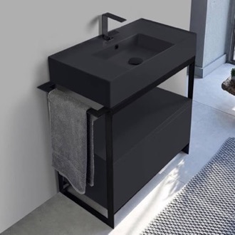 Console Bathroom Vanity Console Sink Vanity With Matte Black Ceramic Sink and Matte Black Drawer Scarabeo 5123-49-SOL1-49